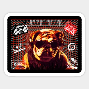 DJ BULLDOG VIBING TO MUSIC WITH MUSIC ELEMENTS AND GRID. Sticker